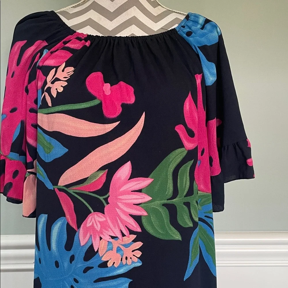 Navy Floral Off-Shoulder Shift Dress Size Large